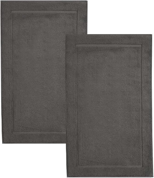 Hawmam Linen Cool Grey Bath Mats, 21 x 34 inches, Pack of 2-100% Ring Spun Cotton,[Not a Bathroom Rug] Banded Design, Highly Absorbent, Machine Washable for Bathroom Floor Towel