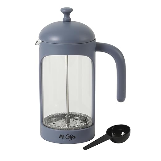 Mr. Coffee Retro Brew French Press Coffee Maker, 31-Ounce Glass Carafe with High Heat Resistant Durable Borasilicate Glass & Blue Frame and Plunger, Includes Coffee Scoop