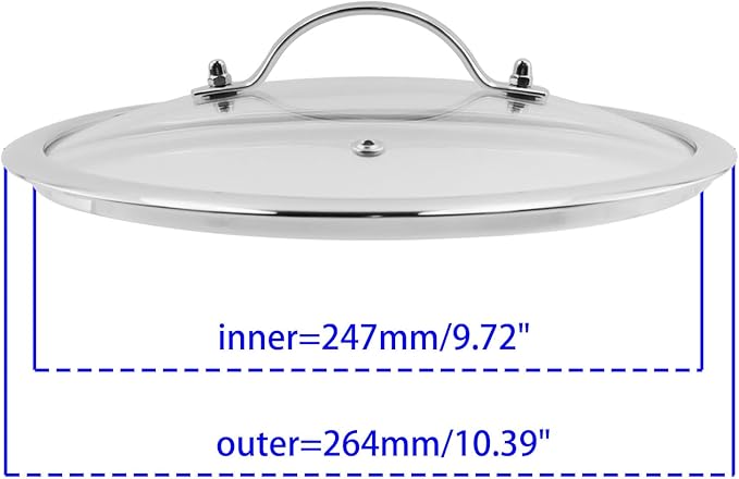 Woogim Stainless Steel Handle Pot Pan Lid Tempered Glass Lids 10 Inch,4mm Thickness,Vented Design for Steam, Dishwasher&Oven Safe up to 480℉,Glass Covers for Frying Pan Wok Pot Skillet