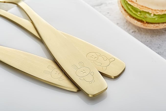 ANNOVA Kids Silverware Children's Safe Flatware Set Stainless Steel - Children Forks, Children Tablespoons, Toddler Utensils, Metal Cutlery Set for LunchBox (Gold, 6)