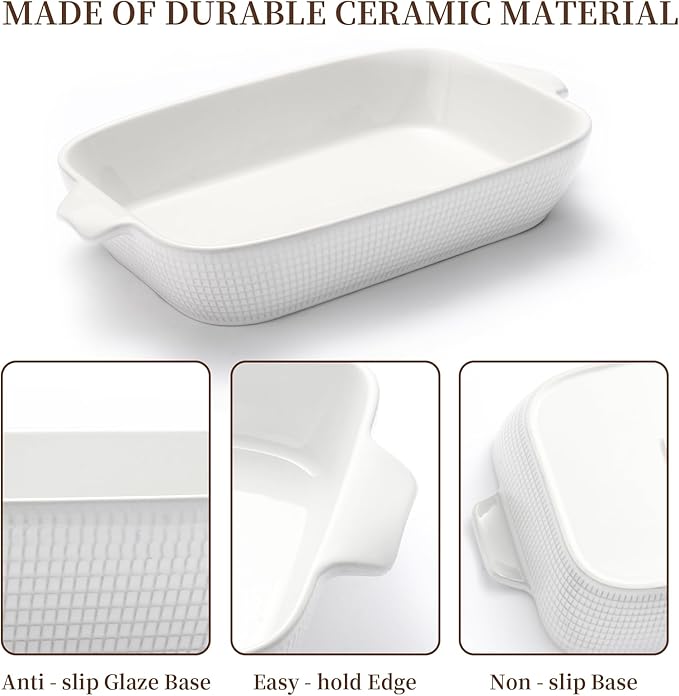 Bakeware Casserole Oven Dishes Baking - 3pcs Ceramic Rectangular Oven Serving Sets,（10.3/12.4/14.7）Stoneware Cookware Pan, Porcelain White Thanksgiving Ware for Cooking Lasagna (White)