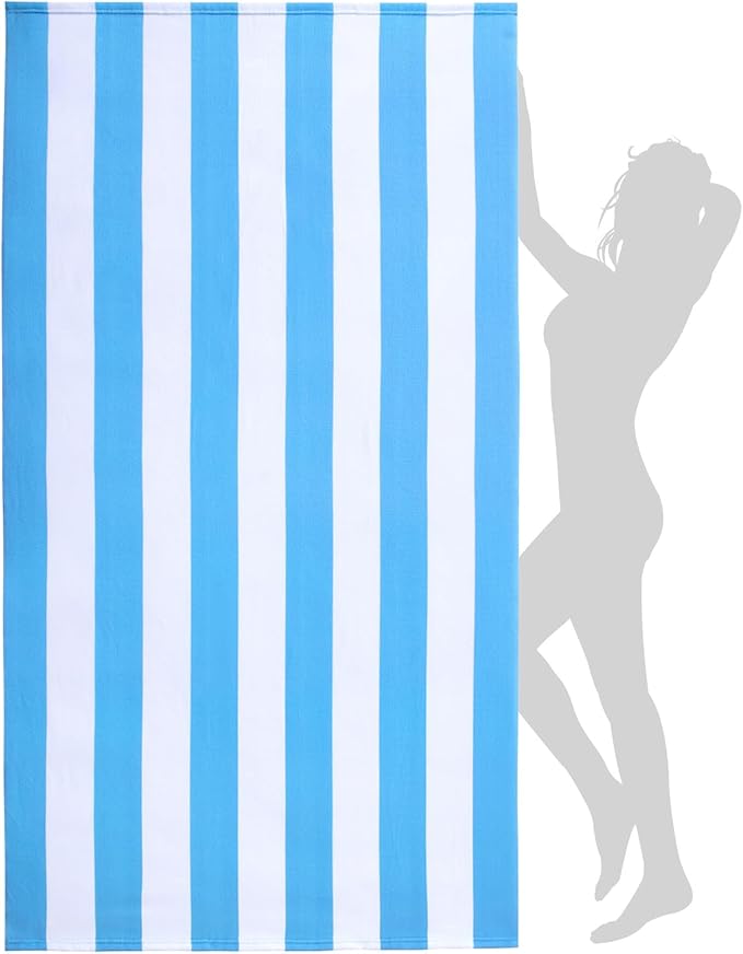 WILFA Extra Large Beach Towel - Oversized Mircofiber Beach Towel 40'' x 70'', XL Striped Lightweight Pool Towel, Big Cabana Swim Travel Towel for Adults Mens Women,Blue