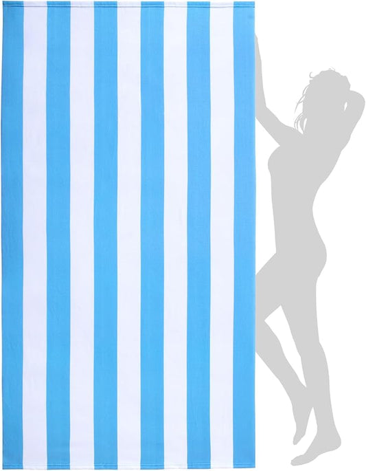 WILFA Extra Large Beach Towel - Oversized Mircofiber Beach Towel 40'' x 70'', XL Striped Lightweight Pool Towel, Big Cabana Swim Travel Towel for Adults Mens Women,Blue