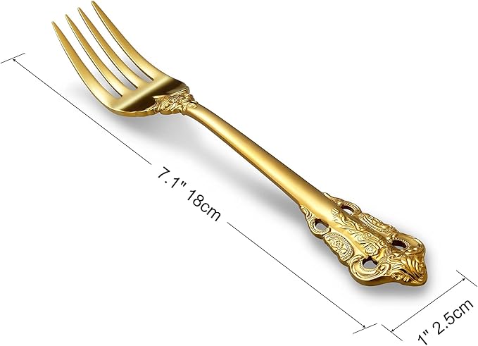 KEAWELL Luxury Salad Forks Dessert Forks Set, Set of 4, 18/10 Stainless Steel, 7 Inches, Dishwasher Safe, Mirror Polished, Silverware Fork Set (Gold)