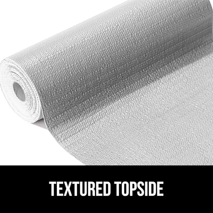 GORILLA GRIP DripGuard Shelf Liner, Non Adhesive Drawer and Kitchen Cabinet Protector, 24x240 Inch, Slip Resistant BPA Free Smooth Surface Plastic Liners for Cabinets, Bathrooms, Closets, Light Gray