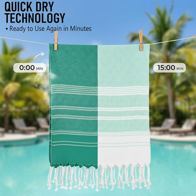 4 Pack Cotton Turkish Beach Towel Lightweight Thin Travel Vacation Essentials Oversized XL Towels Set for Pool Swim Bath Camping Cruise Accessories Must Haves Absorbent Quick Dry Sand Proof Gifts