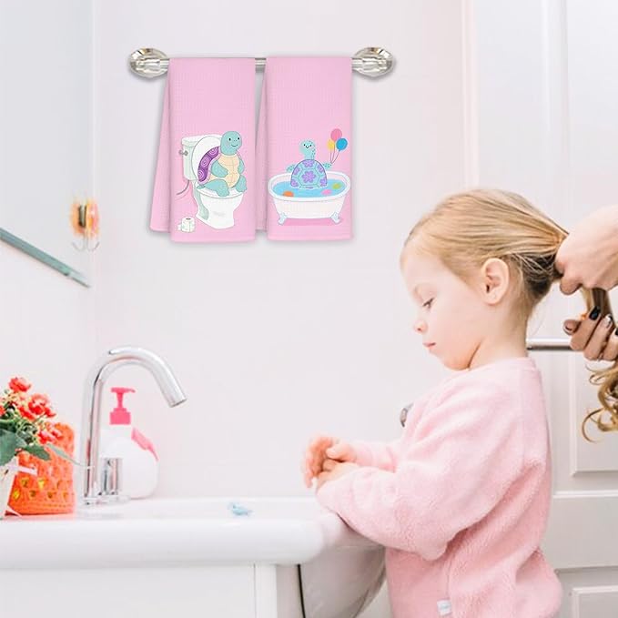 Sea Turtle Bathroom Hand Towels Set of 2, Turtle Bathroom Decor,Funny for Turtles Lovers Decorative Hand Towels for Kids Bath Room Washroom Toilet, 16x24 Inch