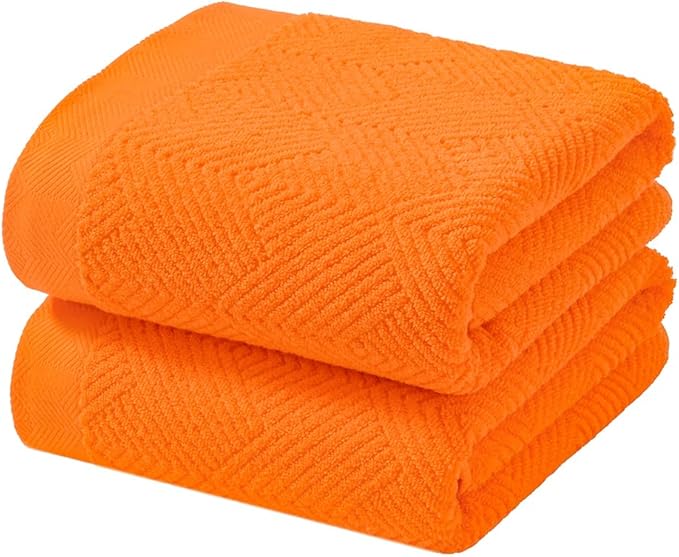 sense gnosis Super Soft Orange Bath Towels Terry Striped Weave Pattern Ultra Absorbent 100% Cotton Towel for Bathroom(27 X 55 Inch), 2 Pieces
