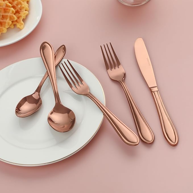 Rose Gold Silverware Set,40-Piece Stainless Steel Flatware for 8, Heavy-Duty 18/0 Stainless Steel Utensils,Mirror Polished Dishwasher Safe for Home & Kitchen Dining