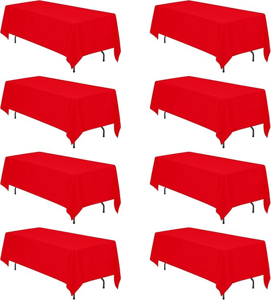 BRILLMAX 8 Pack Red Tablecloths 70 x 120 Inch for 6ft or 8ft Rectangle Tables - Rectangular Bulk Linen Polyester Fabric Washable Cloth Cover for Wedding Reception Banquet Birthday Party