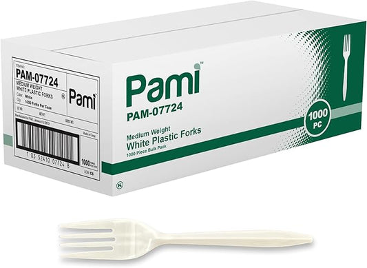 PAMI Medium Weight Disposable Plastic Forks 1000 Count White