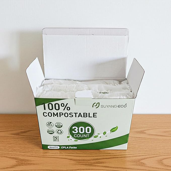 300 Count Compostable Forks Bulk（6.7 in.）No Plastic Forks Heavy Duty Biodegradable Fork Eco Friendly Durable for Lounge Party Wedding Picnic Camping