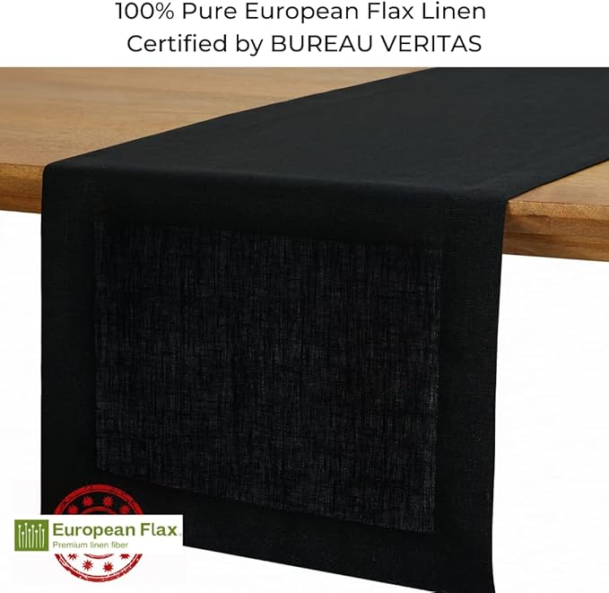 D'Moksha Homes Linen Black Table Runner 36 Inches - 100% Pure Linen Small Table Runner 14 x 36 Inch for Dresser, Coffee Tables, Winter, Holiday, New Year - Machine Washable