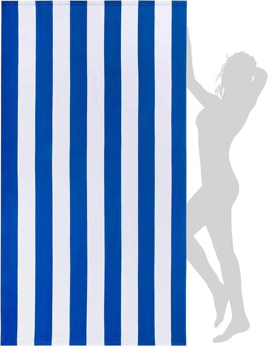 WILFA Extra Large Beach Towel - Oversized Mircofiber Beach Towel 40'' x 70'', XL Striped Lightweight Pool Towel, Big Cabana Swim Travel Towel for Adults Mens Women,Navy Blue