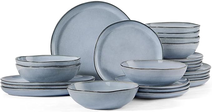 Herogo 24 Piece Dinnerware Dishes Sets for 8, Stoneware Plates and Bowls Dinner Set, Irregular Handmade Dishware Tableware for Home Kitchen, Microwave & Dishwasher Safe, Smoky Blue