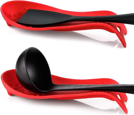 MSY BIGSUNNY Silicone Spoon Rests, Cooking Utensils Holder for Kitchen (2, Red-Red)