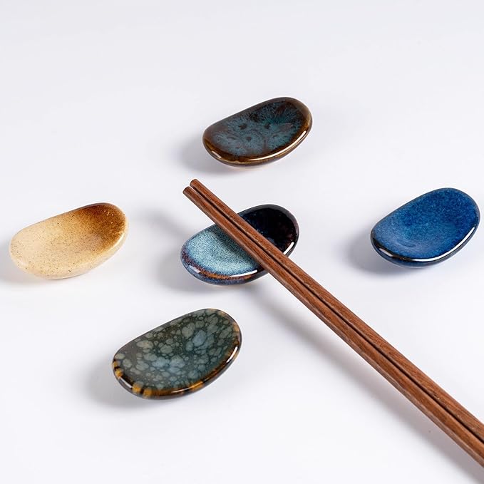 Ceramic Chopsticks Holder,Japanese Chopstick Rest,Spoon,knife & Fork Stand,Set of 8 (Multicolour)