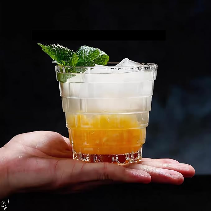 Vintage Drinking Glasses Set of 6, Mojito Glass Cups Stackable Water Tumbler, for Beer, Cocktail, Whiskey, Juice & Mixed Drinks. (8 OZ)