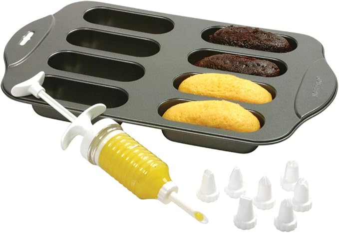 Norpro Cream Canoe Pan with Bonus 9 Piece Decorating Set, 9 Mini celles, Gray