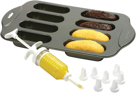 Norpro Cream Canoe Pan with Bonus 9 Piece Decorating Set, 9 Mini celles, Gray