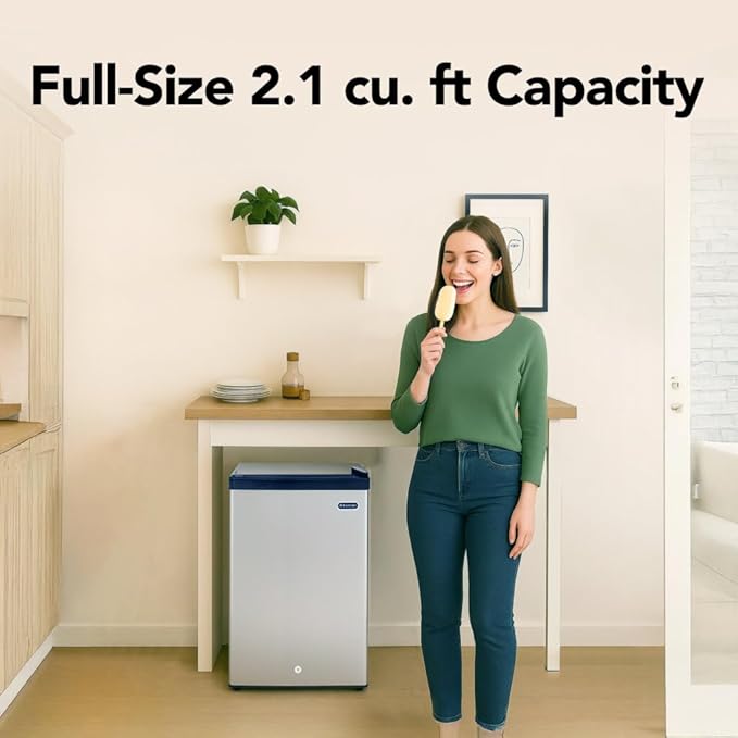 Whynter Upright Freezer with Lock, 2.1 Cu. Ft. Small Freezer Mini Freezer for Bedrooms, Dorms, Garages, Offices CUF-210SS, Stainless Steel Energy Star