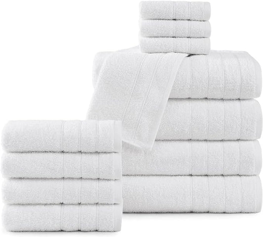 Casa Platino 100% Cotton Luxury Bathroom Towel Set - 12 Pcs - Super Soft, Fluffy & Highly Absorbent - 4 Large Bath Towels, 4 Washcloths, 4 Hand Towels - Complete Family Pack - White Bath Towel Set