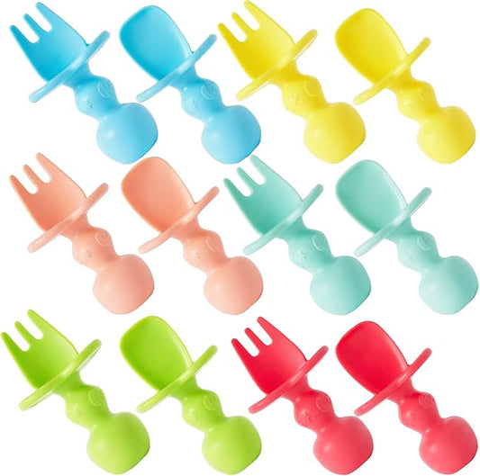12 Pack Baby Utensils, Silicone Baby Spoons Self Feeding and Baby Forks, Toddler Utensils for Baby Led Weaning, Chewable Utensils First Stage