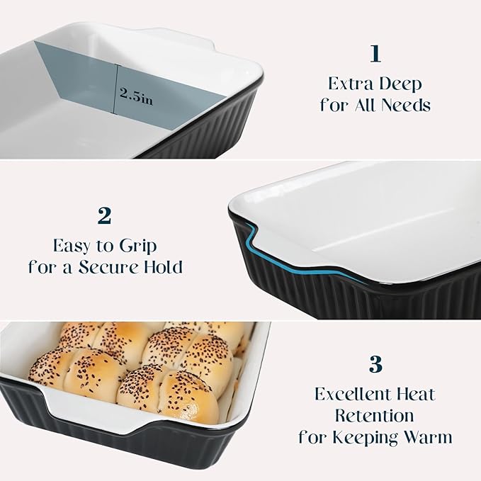 DOWAN 9x13-Inch Casserole Dishes for Oven, Ceramic Baking Dish, Large Lasagna Pan Deep, 4.2 Quarts Baking Pan with Handles, for Casserole, Bakeware, Lasagna, Home Kitchen Gift, Black