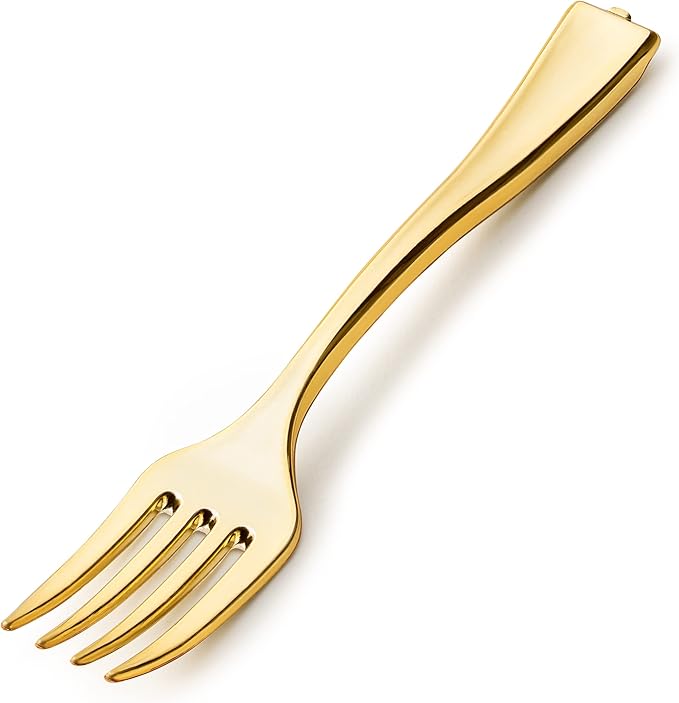 Posh Setting - Plastic Mini Dessert Forks, Gold Plastic 4 inch Taster Forks (36 Pack)