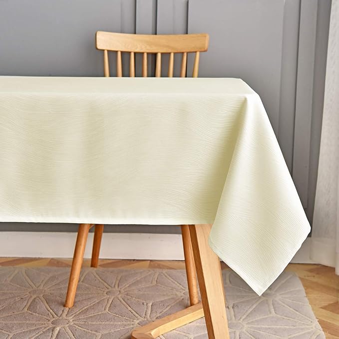 maxmill Jacquard Table Cloth Waving Pattern Water Proof Wrinkle Free Heavy Weight Soft Tablecloth Decorative Fabric Table Cover for Outdoor and Indoor Use Rectangular 60 x 104 Inch Ivory