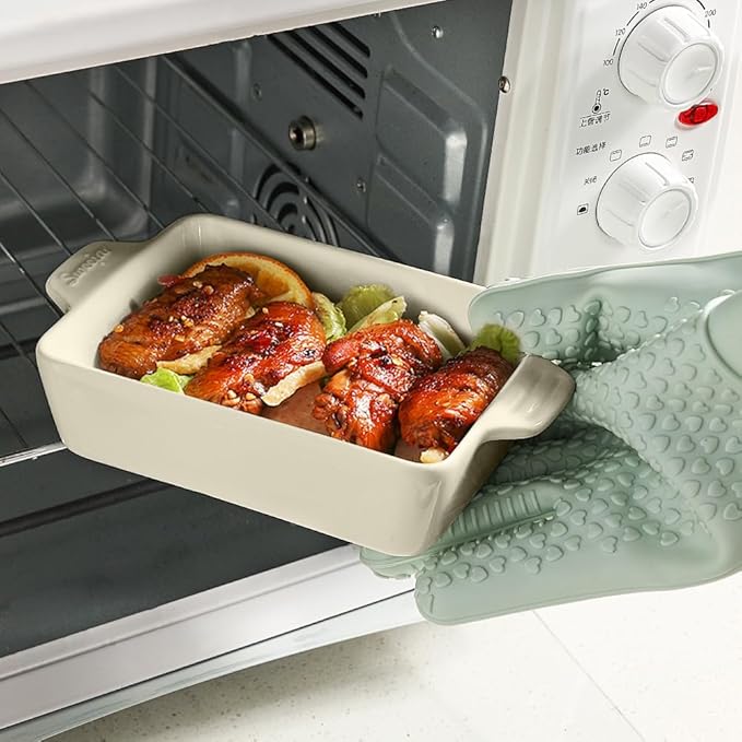 Sweejar Ceramic Baking Dish, Rectangular Small Baking Pan with Double Handles, 20 Oz for Cooking, Brownie, Kitchen, 6.5 x 4.9 x 1.8 Inches(Beige)