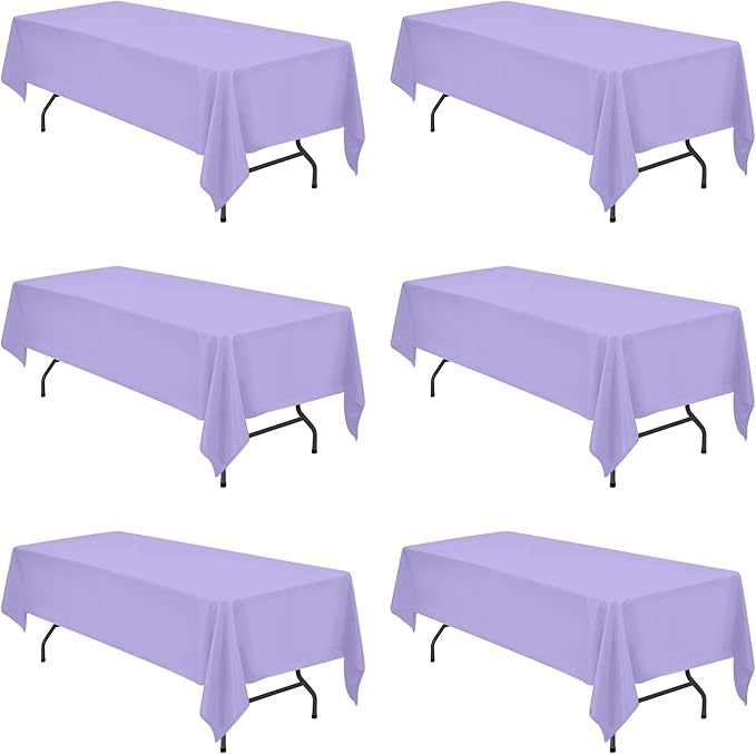 BRILLMAX 6 Pack Lavender Tablecloths for 8 Foot Rectangle Tables 60 x 126 Inch - 8ft Rectangular Bulk Linen Polyester Fabric Washable Cloth Cover for Wedding Reception Banquet Birthday Party