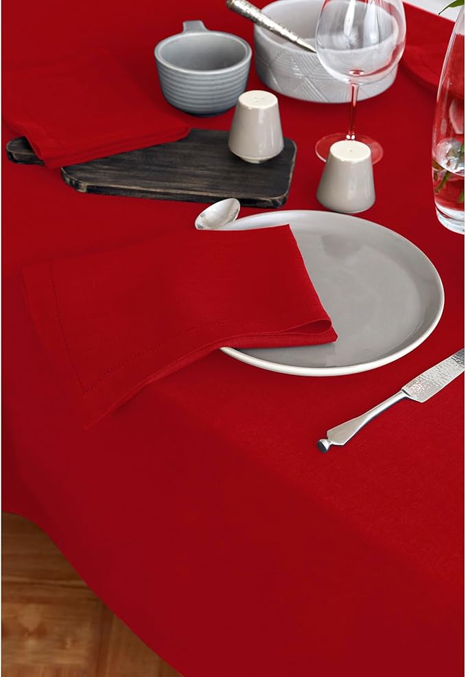 Solino Home Linen Red Tablecloth 70 x 120 Inch - 100% Pure Linen Rectangular Tablecloth - Machine Washable Table Cloth for Valentines, Holiday, Winter, New Year - Sonoma