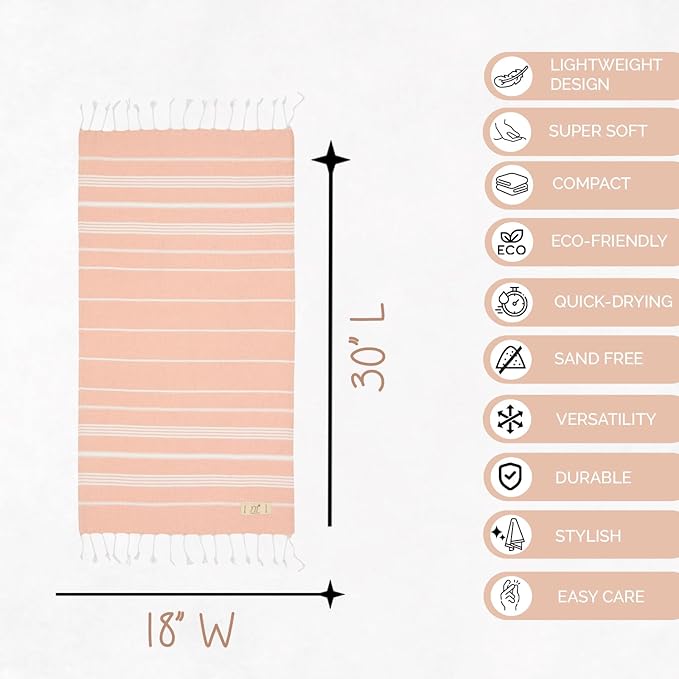 Hand Towels - Set of 2, 18" x 30" inches, Decorative Peshtemal Cotton Hand Towels for Kitchen, Bath, Guest, Face, Hair, Gym, Yoga, Dishcloth, Travel (Salmon)