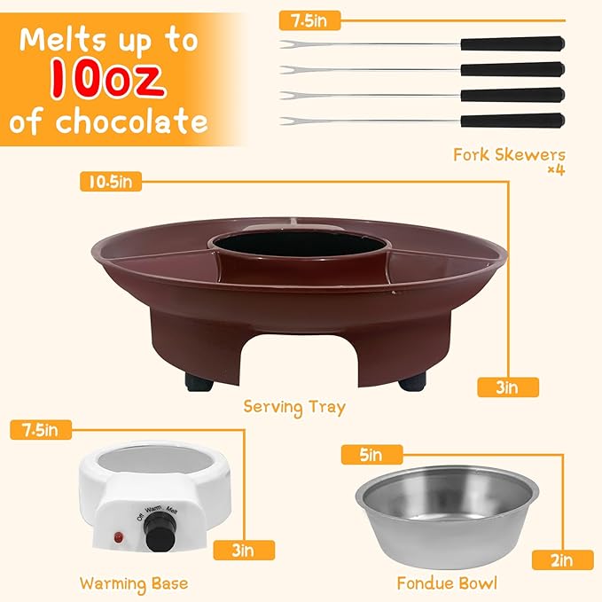 Fondue Pot Electric Set for Chocolate and Nacho Cheese, Chocolate Fondue Kit with Dipping Forks, Temperature Control, 9-ounce Detachable Bowl, Gift Set Date Night Idea Movie Night Game Night Gift Set