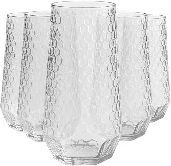 48 Pack Ribbed Origami Ripple Plastic Glasses 24 9oz Stemless Champagne Flutes & 24 12oz Cups BPA-Free, Disposable, Shatterproof Drinkware for Weddings, Bars, Events (Hammered Diamond Clear)