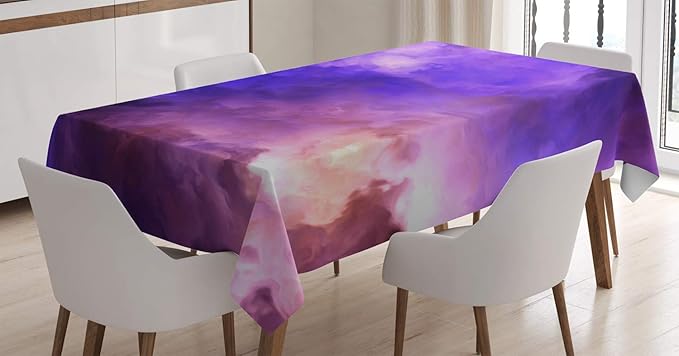 Ambesonne Purple Tablecloth, Surreal Storm Clouds in Divine Color Sky Mystical Atmospheric Cosmos Universe, Rectangular Table Cover for Dining Room Kitchen Decor, 60" X 84", Violet