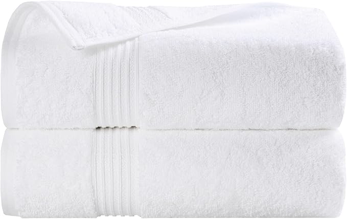 Superior Egyptian Cotton Bath Towel Set, Home Bathroom Towels, Master, Guest Bath, Decor Essentials, Quick Dry, Absorbent, Large Body Towels, Spa, Hotel, Resort, Adult, Kids, Set of 2, White