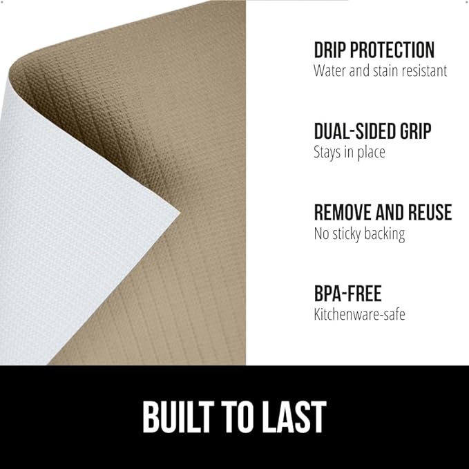 GORILLA GRIP DripGuard Shelf Liner, Non Adhesive Drawer and Kitchen Cabinet Protector, 24x240 Inch, Slip Resistant BPA Free Smooth Surface Plastic Liners for Cabinets, Bathrooms, Closets, Beige