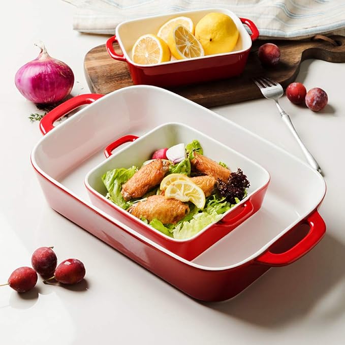 Sweejar Ceramic Bakeware Set, Rectangular Baking Dish for Cooking, Kitchen, Cake Dinner, Banquet and Daily Use, Casserole Dishes for Oven Porcelain Baking Pans (Red)