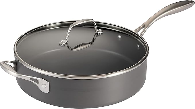 Tramontina OnyxPro Hard Anodized Non Stick 5.5-Quart Saute Pan with Glass Lid, Cooking Pan with Reinforced Nonstick Coating, Oven Safe