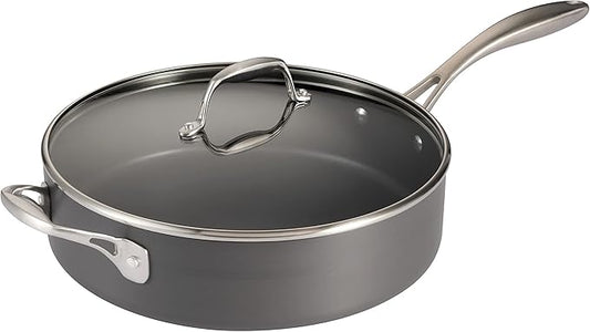 Tramontina OnyxPro Hard Anodized Non Stick 5.5-Quart Saute Pan with Glass Lid, Cooking Pan with Reinforced Nonstick Coating, Oven Safe