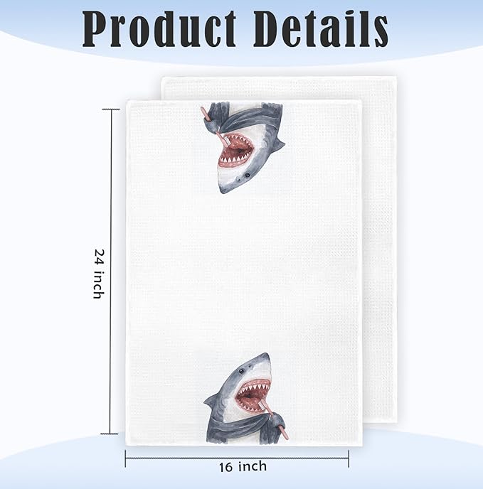 Shark Towels Decor,Shark Lovers Gifts Bathroom Kitchen Decor,Kids Hand Towels for Bathroom Kitchen 16x24 Inch