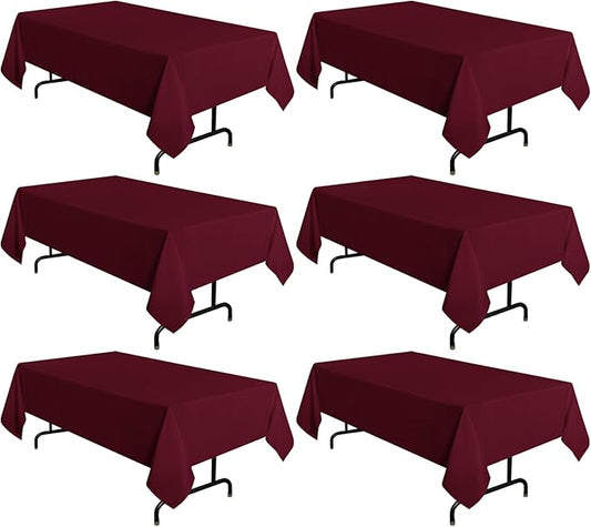 sancua 6 Pack Burgundy Tablecloth 60 x 102 Inch, Rectangle Table Cloth for 6 Feet Tables - Stain and Wrinkle Resistant Washable Polyester Table Cover for Dining Tables, Buffet Parties and Camping