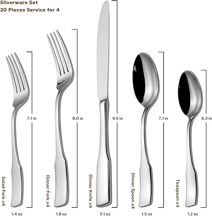 Alata Cube Black&Kate Mirror 20-Piece Silverware Set Stainless Steel Flatware Set