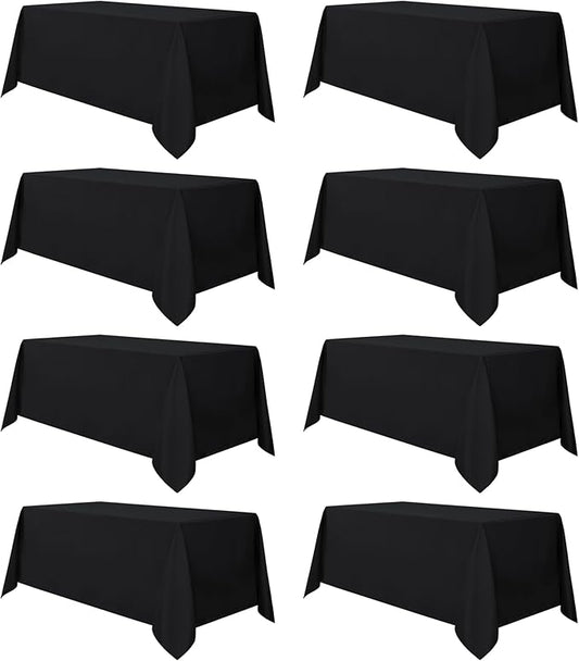 sancua 8 Pack Black Tablecloth 90 x 132 Inch - Rectangle Table Cloth for 6 Feet Tables Stain and Wrinkle Resistant Washable Polyester Table Cover for Dining Wedding Banquet Party Buffet Restaurant