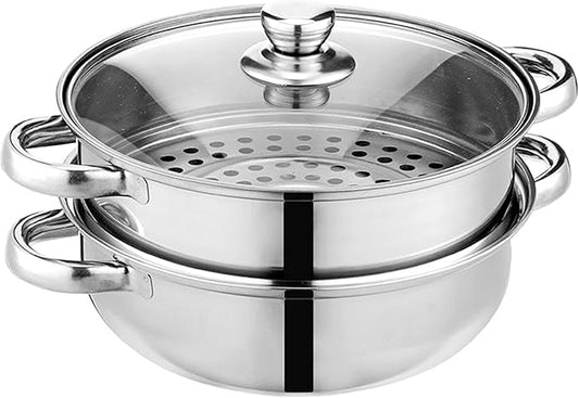 Steamer Pot for Cooking [Large Capacity] 11.8 inch Steamer Pot, 2-tier Multipurpose 18/8 Stainless Steel Steam Pot Cookware with Lid for Vegetable, Dumpling, Stock, Sauce, Food