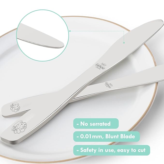 Lehoo Castle Toddler Silverware Stainless Steel, Kids Forks and Spoons, Kids Utensils 3 Year Old, Kids Silverware Set Stainless Steel, Metal Silverware for Toddlers (Mermaids)