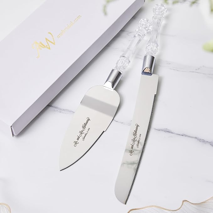 AW BRIDAL Personalized Wedding Cake Serving Set - Cake Knife 13.2 in, Cake Server 10.8 inch - Gift for Wedding, Anniversary, Engagement//DK001CPP42//