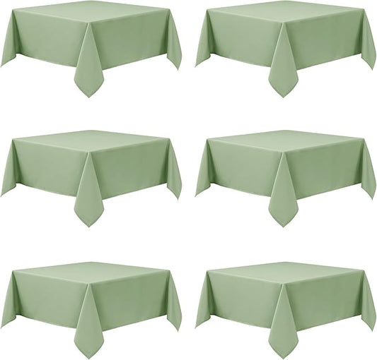 6-Pack Sage Green Tablecloths for Square Tables, 54 x 54 Inches, Stain-Resistant Polyester Fabric for 2 Foot Tables - Washable Table Covers for Weddings, Banquets, Birthday Parties, Events